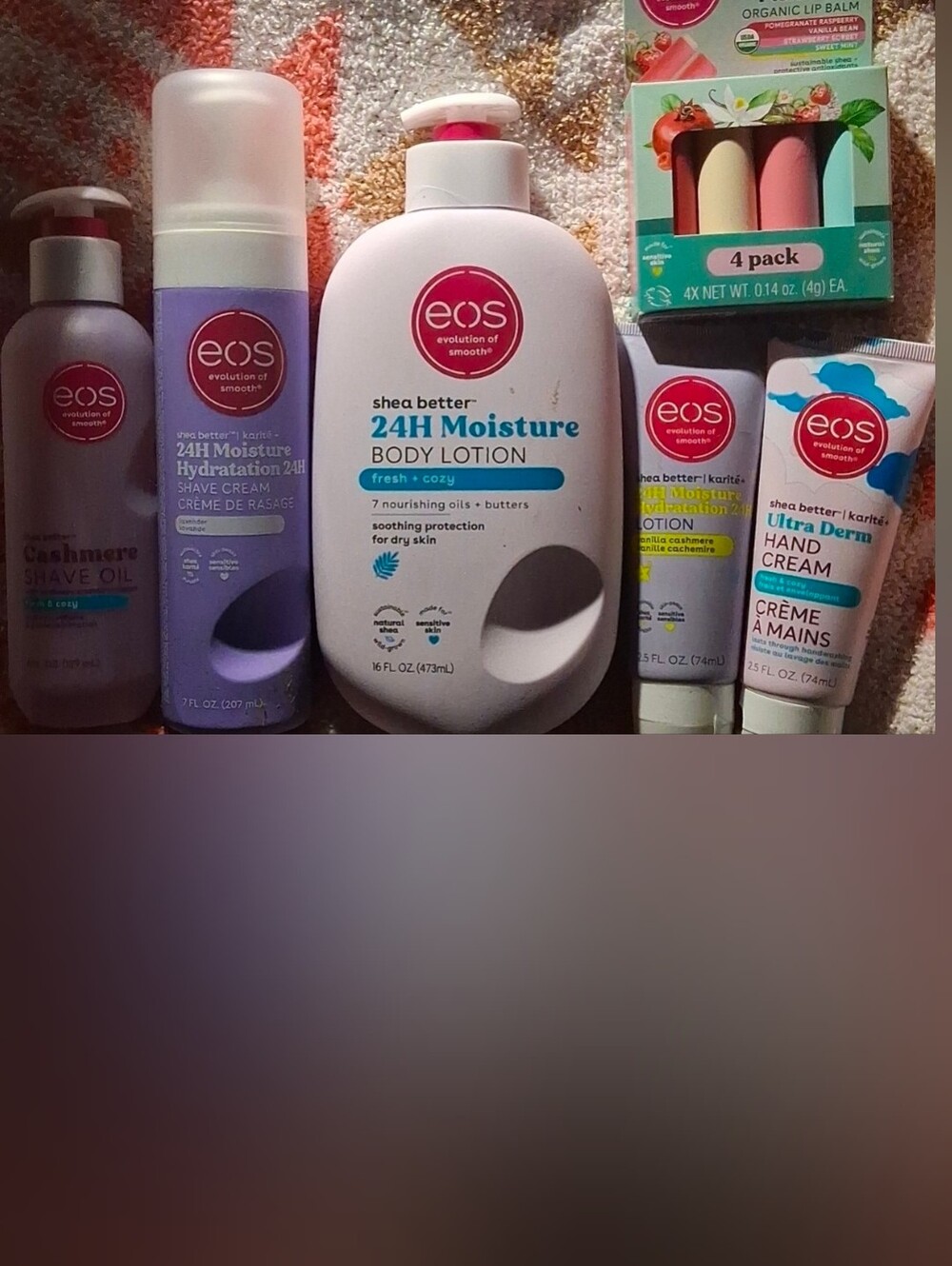 EOS BUNDLE (6) BODY LOTION LG & SM SHAVE CREAM &OIL HAND CREAM LIP BALM